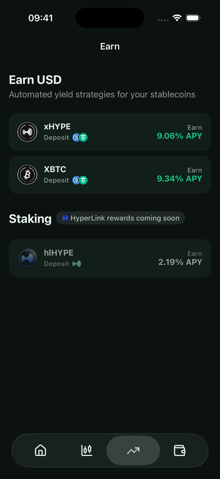 The HBVNK Earn screen